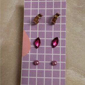 Elegant Gold and Pink Earring Set
